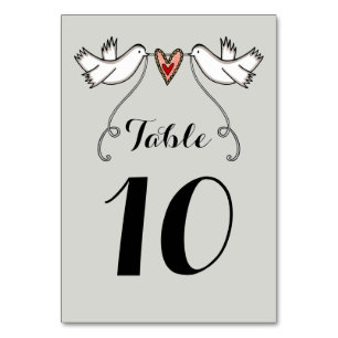 Custom White Doves Love Heart Wedding Table Number