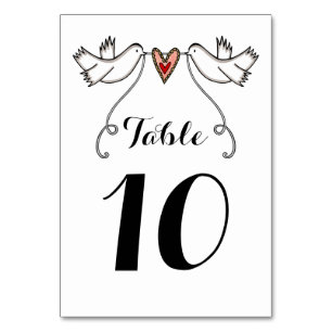Custom White Doves Love Heart Wedding Table Number