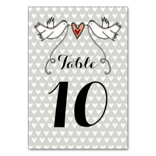 Custom White Doves Love Heart Wedding Table Number