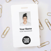 Custom White Employee Photo, Bar Code, Logo, Name
