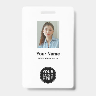 Custom White Employee Photo ID Logo Name Badge