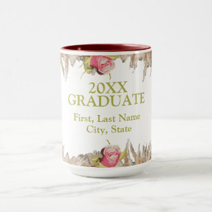 Custom White & Gold Floral, 2026 Graduation Mug