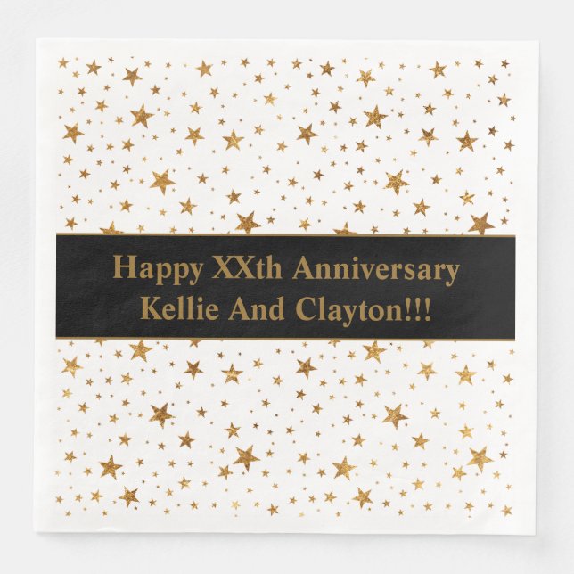 Custom White/Gold Stars With Message Anniversary Napkin (Front)
