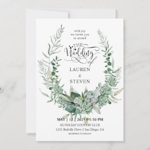 Custom White Green Branching Out Floral Flowers Invitation