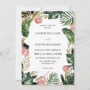 Custom White Green Painterly Tropical Wedding Invitation