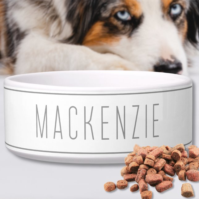Custom White Grey Name Pet Bowl (Custom White Gray Name Pet Bowl)