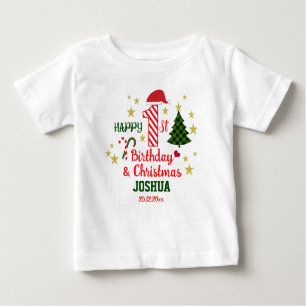 Custom White Happy 1st Birthday & First Christmas  Baby T-Shirt