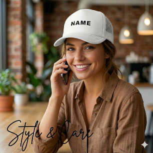 Custom White Hat Featuring Bold NAME Letter Design
