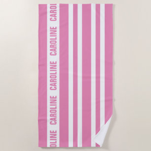 Custom White Hot Candy Pink Stripes Pattern Beach Towel