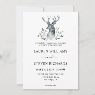 Custom  White Indigo Deer Antler Tradition Wedding Invitation