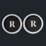 Custom White Initial Groomsmen II Black Cufflinks<br><div class="desc">Custom Masculine Font White Initial on black background Cufflinks.  Boldl Font.</div>