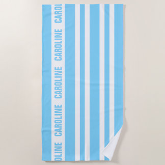 Custom White Light Blue Stripes Pattern Beach Towel