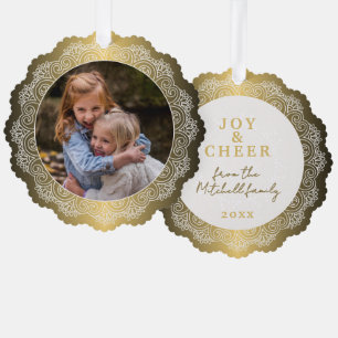 Custom White Mandala Wreath On Faux Gold Tree Decoration Card