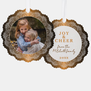 Custom White Mandala Wreath On Faux Red Copper Tree Decoration Card