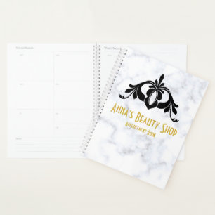 Custom White Marble Beauty Shop Appointment Book Planner