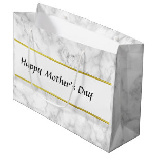 Custom White Marble Look Happy Mother's Day Large Gift Bag