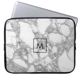 Custom white marble stone monogram laptop sleeve