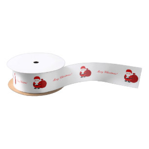 Custom White Merry Christmas Ribbon With Santa Satin Ribbon