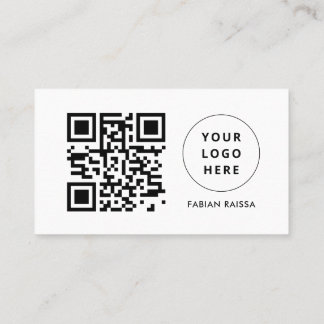 Custom White Modern Business Logo and QR Code Business Card