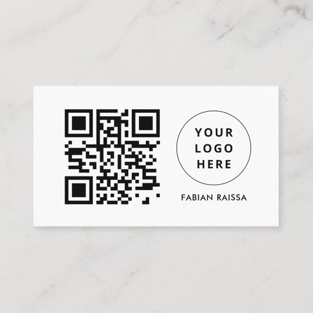 Custom White Modern Business Logo and QR Code Business Card (Back)