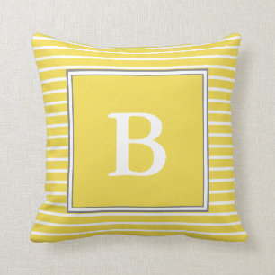 Custom White Monogram on White Grey and Yellow Cushion