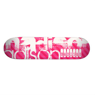 Custom White Name Pattern on Hot Pink Stripes Skateboard