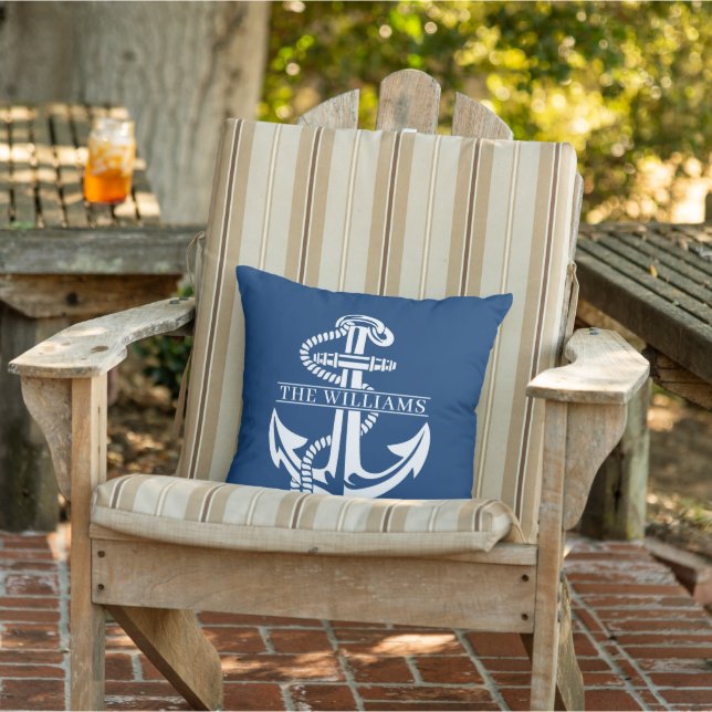 Custom White Nautical Anchor On Dark Navy Blue Cushion (Chair)
