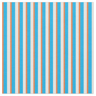 Custom White Orange Sky Blue Striped Fabric