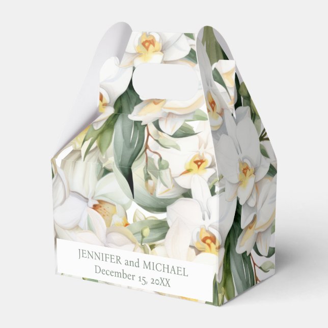 Custom White Orchid Flowers Floral Favour Boxes (Front Side)