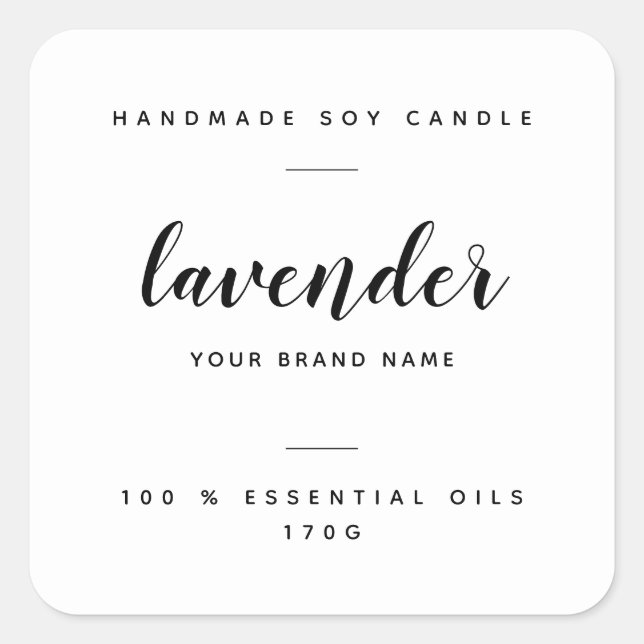 Custom white packaging candle product label (Front)