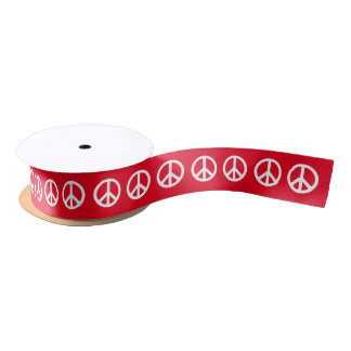 Custom White Peace Symbol Satin Ribbon