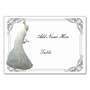 Custom White Peacock Wedding Table Place Card