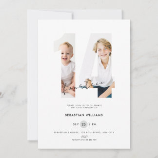Custom White Photo 14th Birthday Invitation Boys