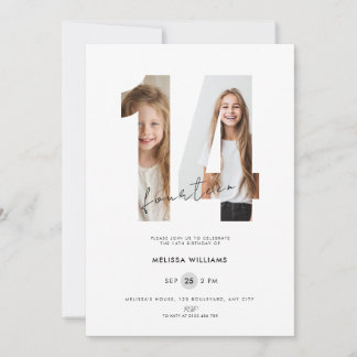 Custom White Photo 14th Birthday Invitation Girls