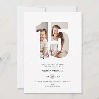 Custom White Photo 15th Birthday Invitation Girls