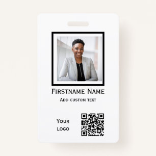 custom white photo employee  badge ID qr code ID Badge
