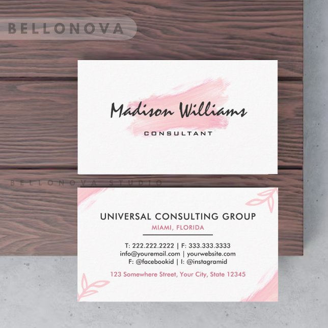 Custom White Pink And Black Cute Professional  Business Card (Custom White Pink And Black Cute Professional Business Card)