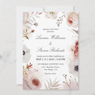 Custom White Pink Autumnal Watercolor Wedding Invitation