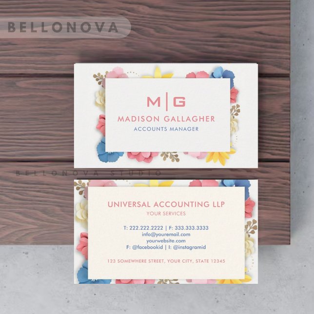 Custom White Pink Colourful Floral Professional Business Card (Custom White Pink Colorful Floral Professional Business Card)