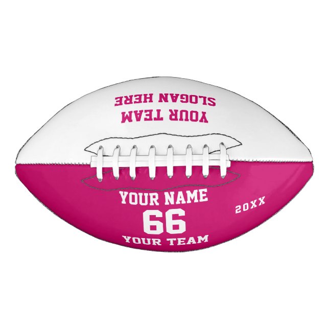 Custom white pink Football with Name, Number, Team (Front)