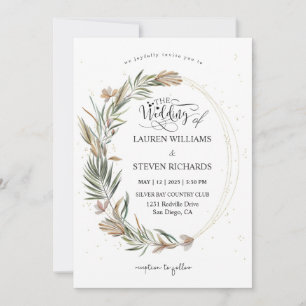 Custom White Pink Garden Wreath & Rings Invitation