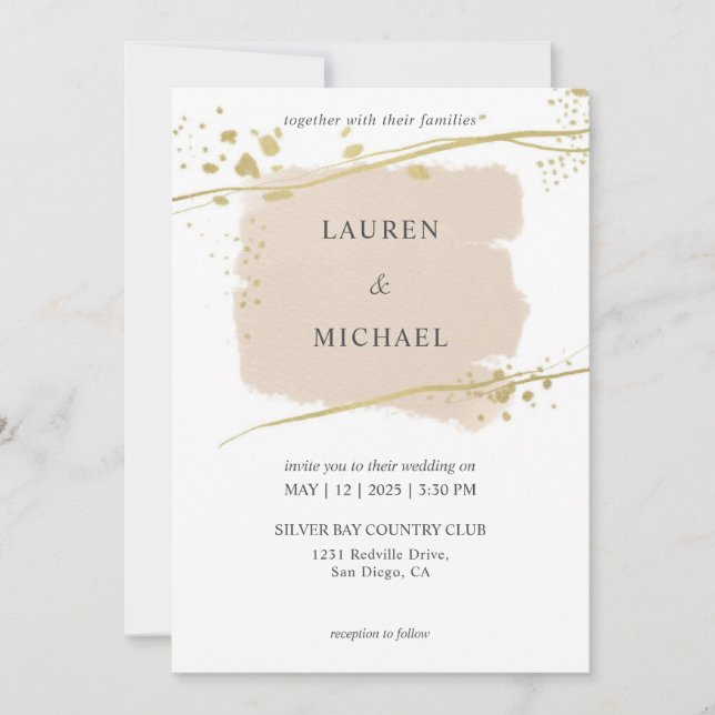 Custom White Pink Gold New Story Wedding Invitation (Front)