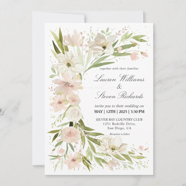 Custom White Pink Green Whimsical Romantic Corner Invitation (Front)