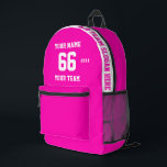 Custom white pink Name, Number, Team Sport Printed Backpack<br><div class="desc">Create your own custom white cute pink Sport Football Style Printed Backpack with Name, Number, Team Name, Slogan and Year. Personalise this simple classic Printed Backpack template with your custom message, name, team name and year. Easily personalise it for a cool sport keepsake. Create your unique personalised gift for coach,...</div>