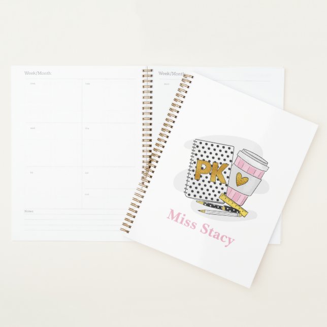 Custom White Pre K Teacher School  Planner (Display)