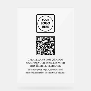 Custom White QR   Business Logo Professional  Acrylic Sign