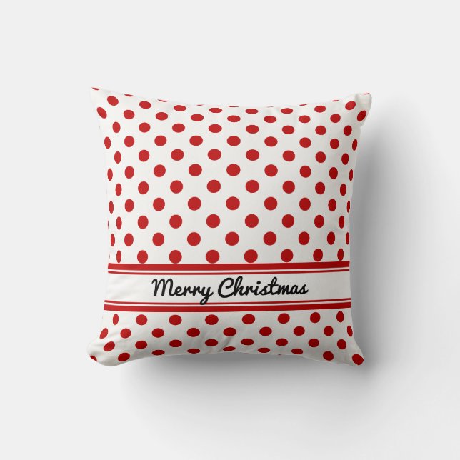 Custom White Red Polka Dots Merry Christmas Cushion (Front)