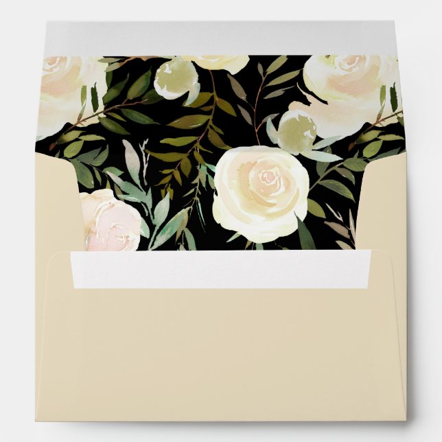 Custom White Rose Beige Wedding Envelope (Back (Bottom))