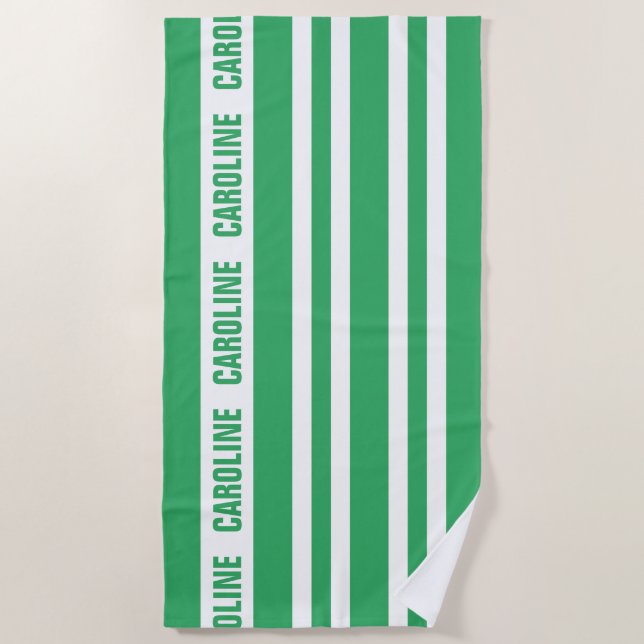 Custom White Sea Green Stripes Pattern Beach Towel (Front)