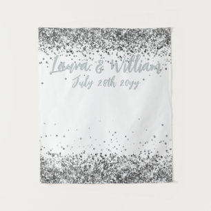 Custom White & Silver Glitter Wedding Photo Booth  Tapestry
